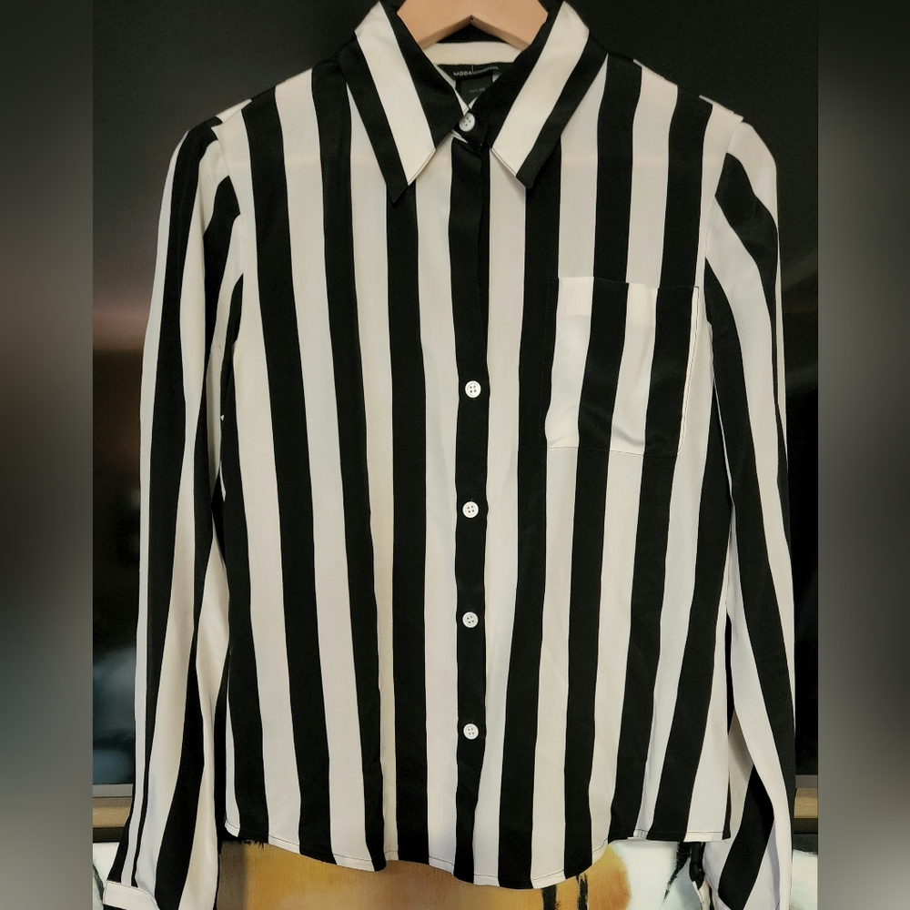 Black & White Stiped 100% Pure Silk Shirt